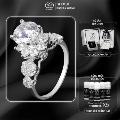Nhẫn Bạc Nữ Dáng Đóa Hoa Kiêu Sa Tinh Xảo Đính Đá CZ Lấp Lánh từ T&T Jewelry N714251