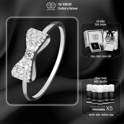 Nhẫn Bạc Nữ Dáng Nơ Tiểu Thư Kiêu Sa Đính Đá CZ Lấp Lánh Quyến Rũ T&T Jewelry NT58252