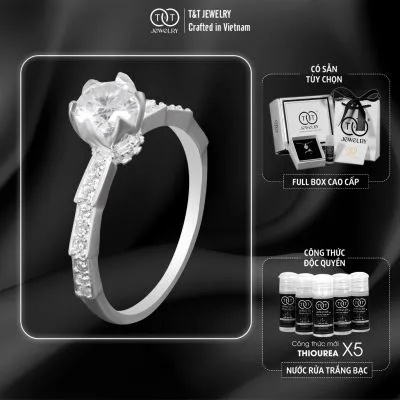 Nhẫn Bạc Nữ Dáng Vương Miện Búp Sen Kiêu Hãnh Đính Đá CZ Tinh Xảo T&T Jewelry NN061