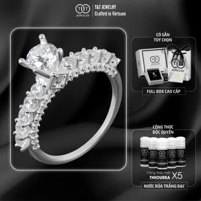 Nhẫn Bạc Nữ Dáng Vương Miện Đá Kép Lấp Lánh - Chế Tác Thủ Công Tinh Xảo Từ T&T Jewelry N714259