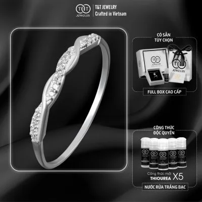 Nhẫn Bạc Nữ Dáng Xoắn Kép Đan Xen Đính Đá, Cá Tính Và Tinh Tế T&T Jewelry NT282551