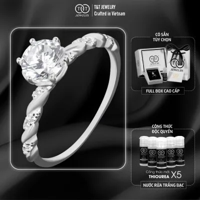 Nhẫn Bạc Nữ Dáng Xoắn Tinh Xảo Đính Đá CZ Lấp Lánh Tôn Da Từ T&T Jewelry N715251