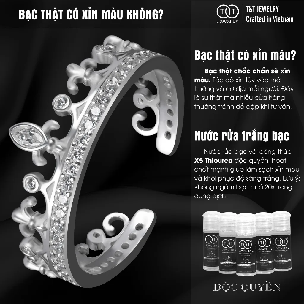 Nhẫn Bạc Nữ FreeSize Vương Miện Nữ Hoàng Kiêu Hãnh Đính Đá CZ Quyền Rũ Tinh Xảo T&T Jewelry NT58259 - Ảnh 5
