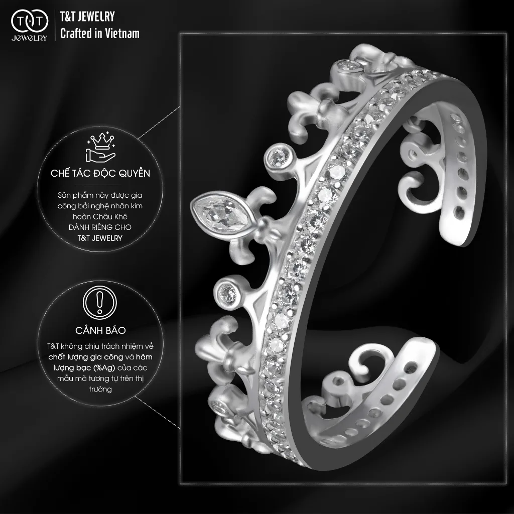 Nhẫn Bạc Nữ FreeSize Vương Miện Nữ Hoàng Kiêu Hãnh Đính Đá CZ Quyền Rũ Tinh Xảo T&T Jewelry NT58259 - Ảnh 6