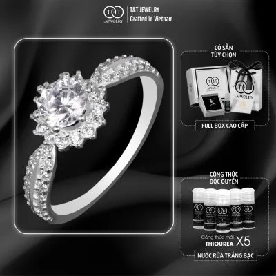 Nhẫn Bạc Nữ Hào Quang Nữ Hoàng Đính Đá CZ Tinh Xảo Quyền Lực T&T Jewelry NT041