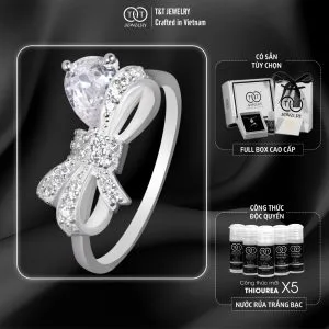 Nhẫn Bạc Nữ Hình Nơ Đính Đá Lấp Lánh Kèm Đá Giọt Lệ Tinh Tế T&T Jewelry N32654