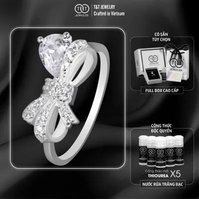 Nhẫn Bạc Nữ Hình Nơ Đính Đá Lấp Lánh Kèm Đá Giọt Lệ Tinh Tế T&T Jewelry N32654