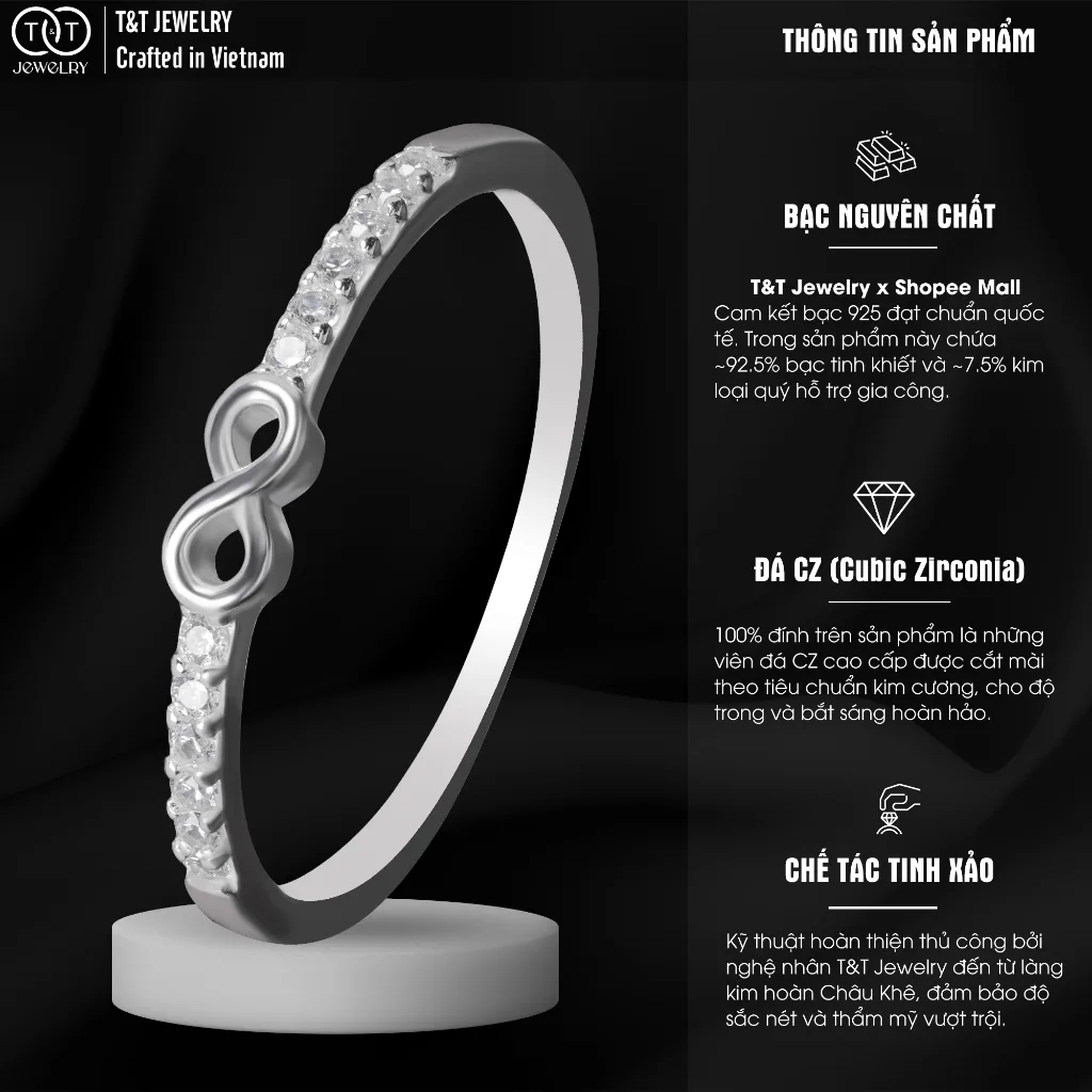 Nhẫn Bạc Nữ Lời Hẹn Ước Vĩnh Cửu Đính Đá CZ Tinh Xảo Sang Trọng T&T Jewelry NT 58256 - Ảnh 4