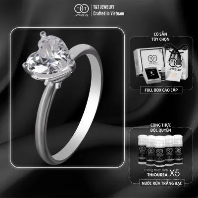 Nhẫn Bạc Nữ Lời Tỏ Tình Ngọt Ngào Đính Đá CZ Trái Tim Lấp Lánh Thanh Lịch T&T Jewelry N1710253