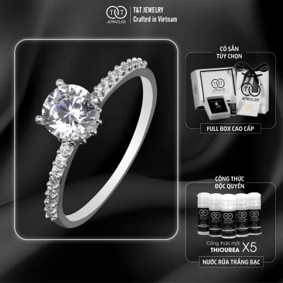 Nhẫn Bạc Nữ S925 Đá Chủ Tròn Rực Rỡ Viền Đá Tấm Tinh Tế Sang Trọng từ T&T Jewelry NT23692