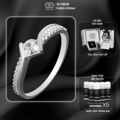 Nhẫn Bạc Nữ Thết Kế Gợn Sóng Tinh Tế Đính Đá CZ Lấp Lánh Sang Trọng T&T Jewelry N2364