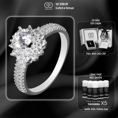 Nhẫn Bạc Nữ Thiết Kế Hoa Đá CZ Lấp Lánh, Đẳng Cấp T&T Jewelry N2253