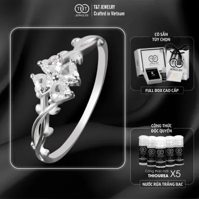 Nhẫn Bạc Nữ Tinh Xảo Thiết Kế Cỏ Bốn Lá Trái Tim Đan Xen Tinh Xảo, Lấp Lánh T&T Jewelry NT282561